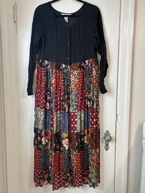 Vintage 90s Sheer Patchwork Floral Maxi Dress Small